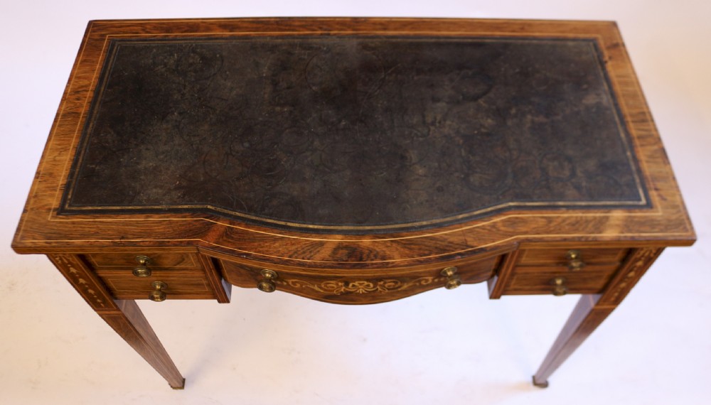 Edwardian Good Quality Inlaid Rosewood 5 Drawer Ladies Writing Table View V