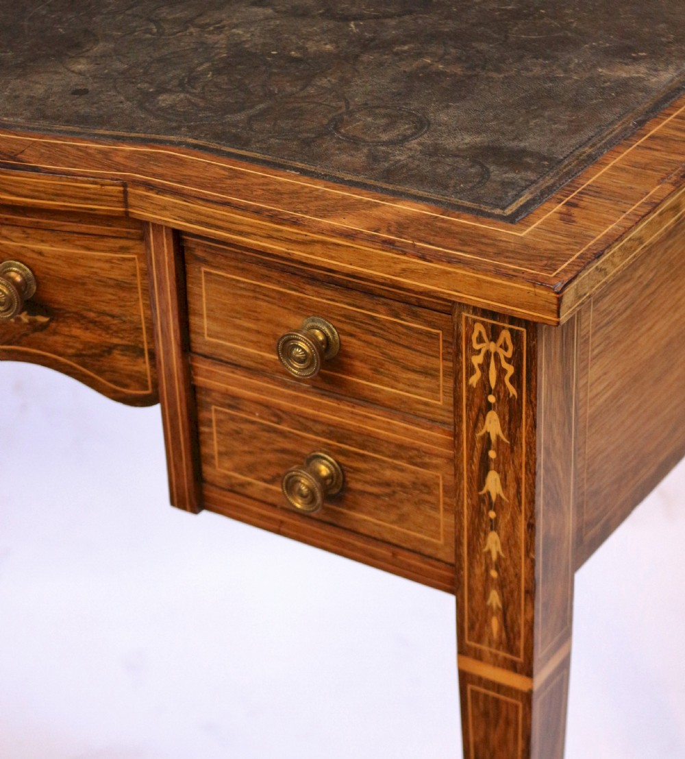 Edwardian Good Quality Inlaid Rosewood 5 Drawer Ladies Writing Table View VII