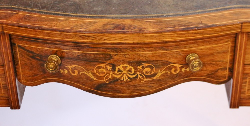 Edwardian Good Quality Inlaid Rosewood 5 Drawer Ladies Writing Table View VIII
