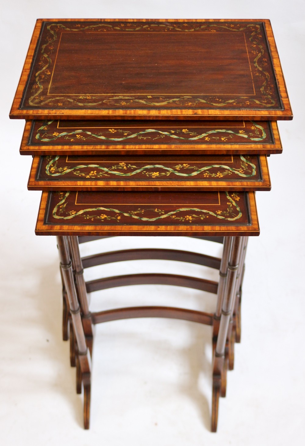 Late 19C Mahogany Painted Decorated Nest of 4 Tables View II