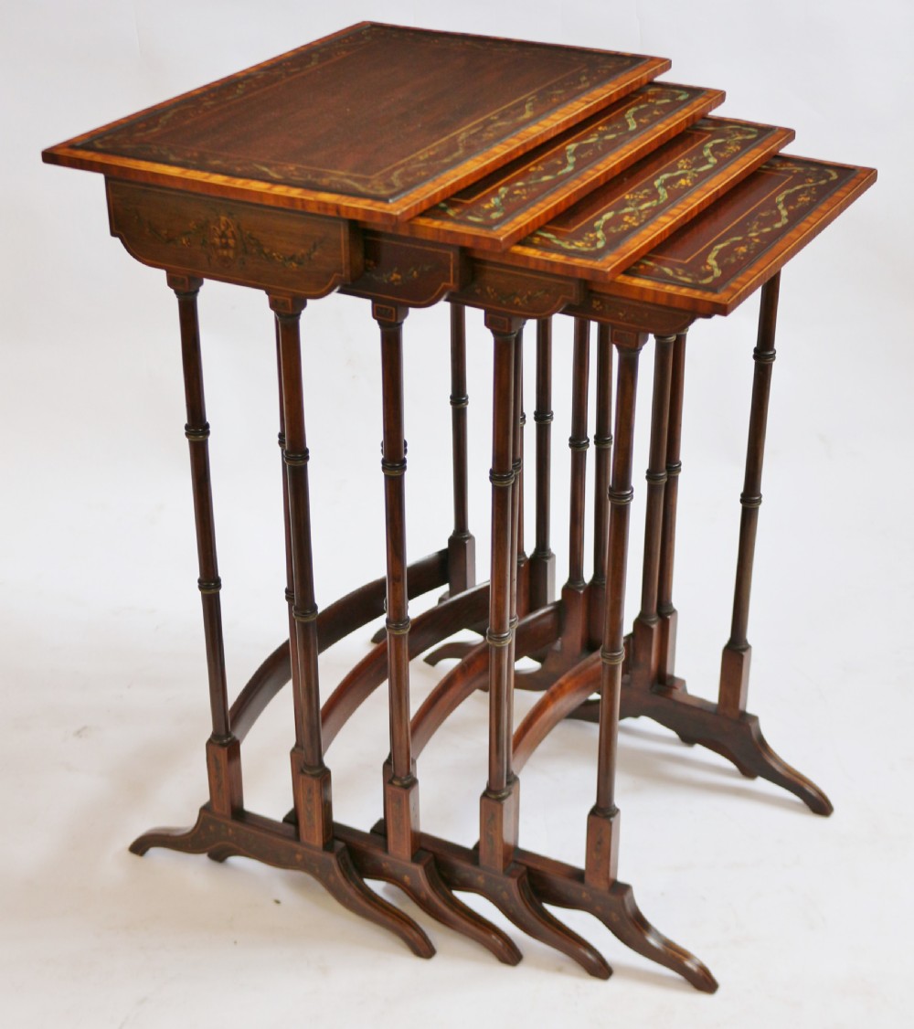 Late 19C Mahogany Painted Decorated Nest of 4 Tables View III