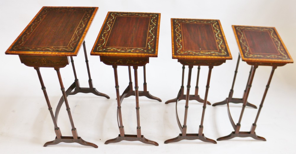 Late 19C Mahogany Painted Decorated Nest of 4 Tables View IV