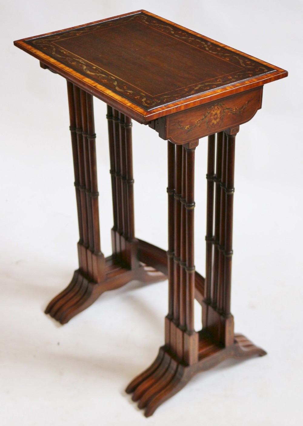 Late 19C Mahogany Painted Decorated Nest of 4 Tables View VI