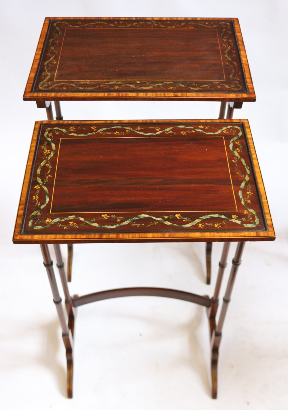 Late 19C Mahogany Painted Decorated Nest of 4 Tables View VII