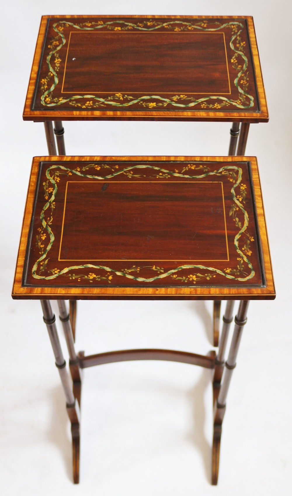 Late 19C Mahogany Painted Decorated Nest of 4 Tables View VIII