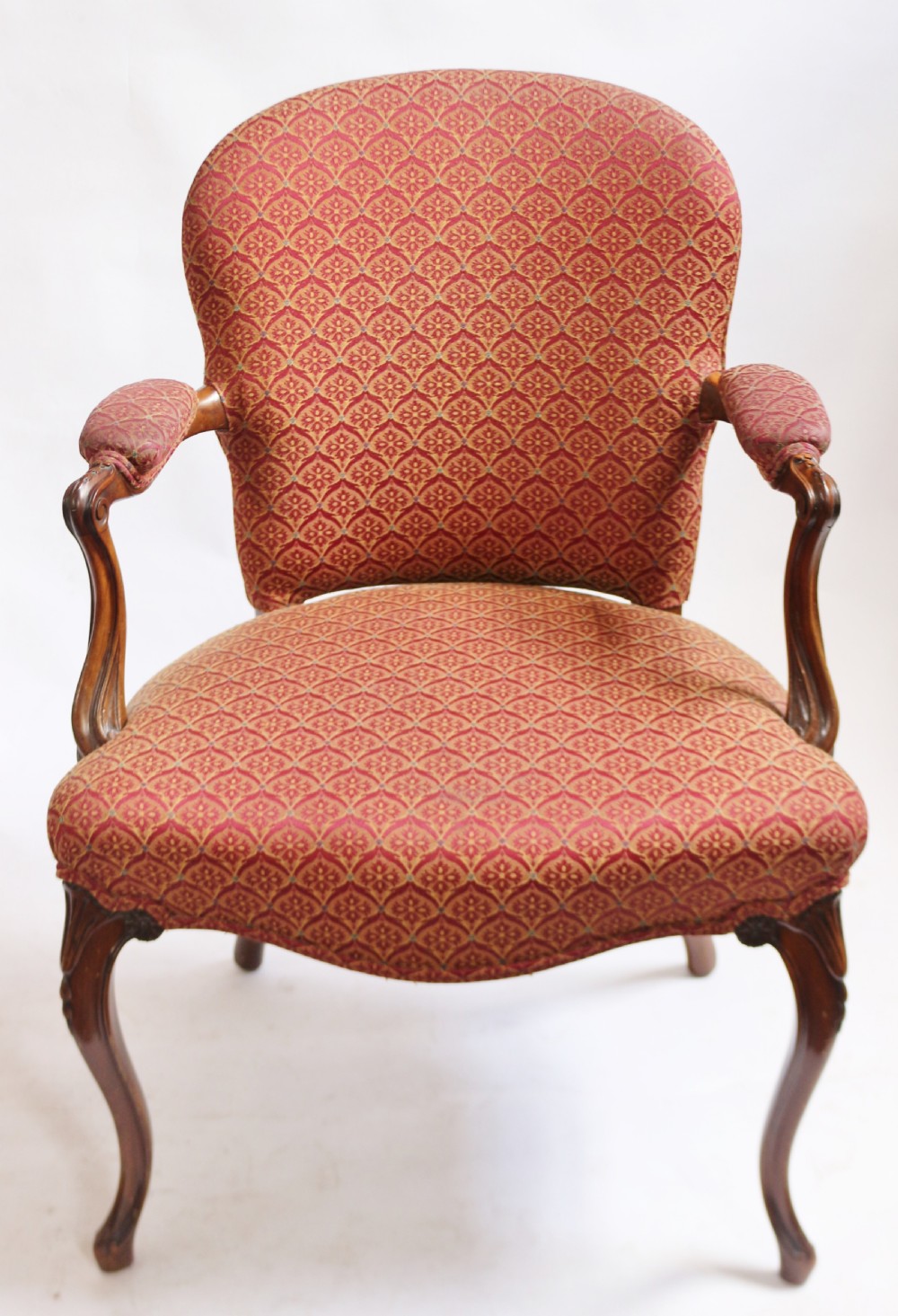 Late 19C Hepplewhite Style Open Armchair on Slender Cabriole Legs