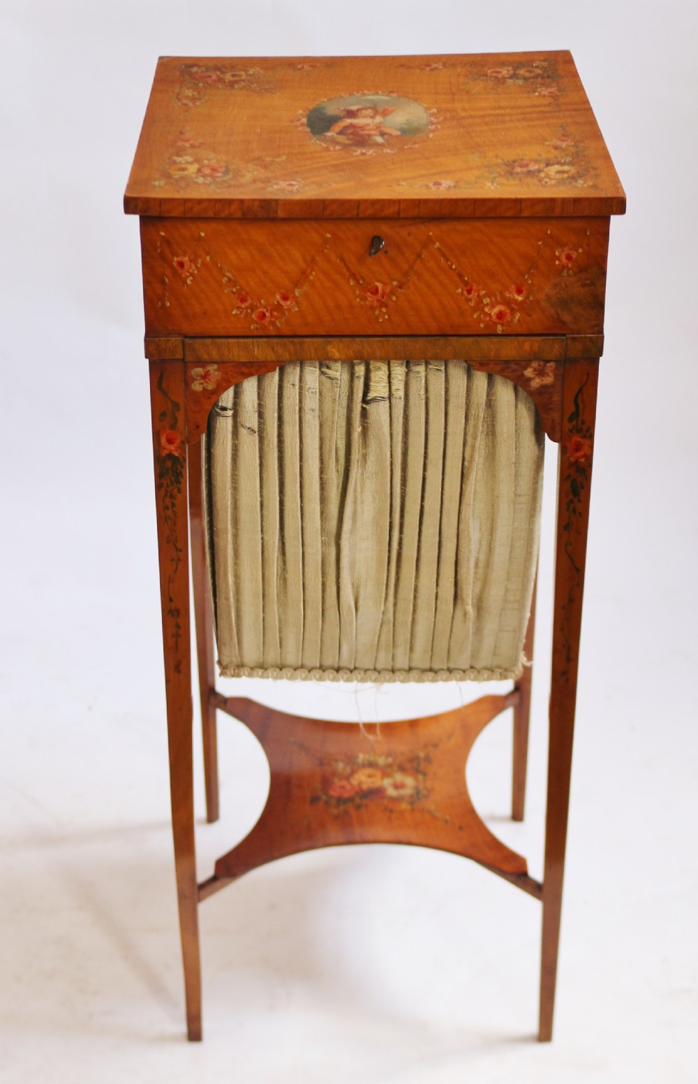 Edwardian Satinwood and Painted Decorated Work Table