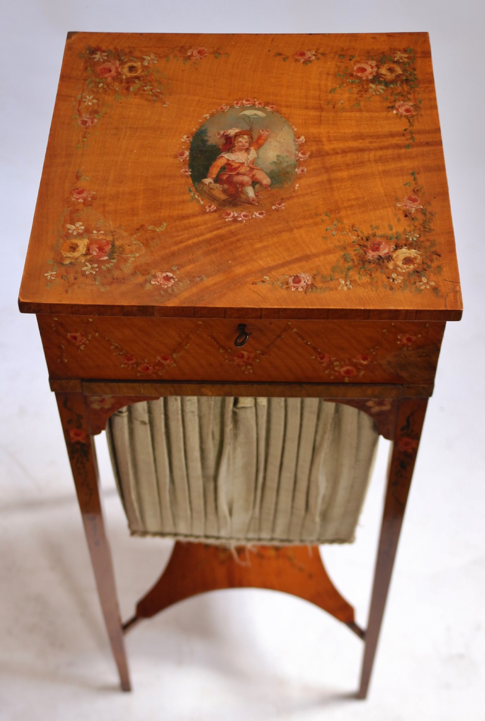 Edwardian Satinwood and Painted Decorated Work Table View II