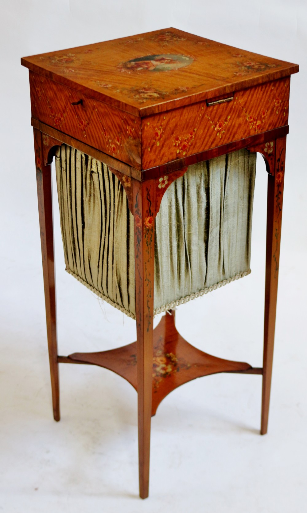 Edwardian Satinwood and Painted Decorated Work Table View VIII