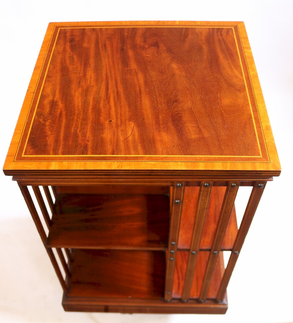 Fine Quality Mahogany Inlaid Revolving Bookcase by Maples View IV