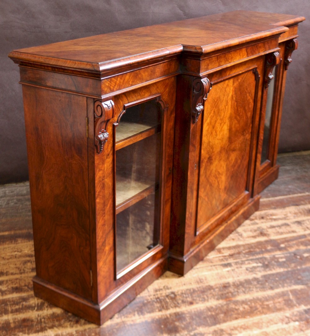 Victorian Figured Walnut 3 Door Breakfront Side Cabinet View III