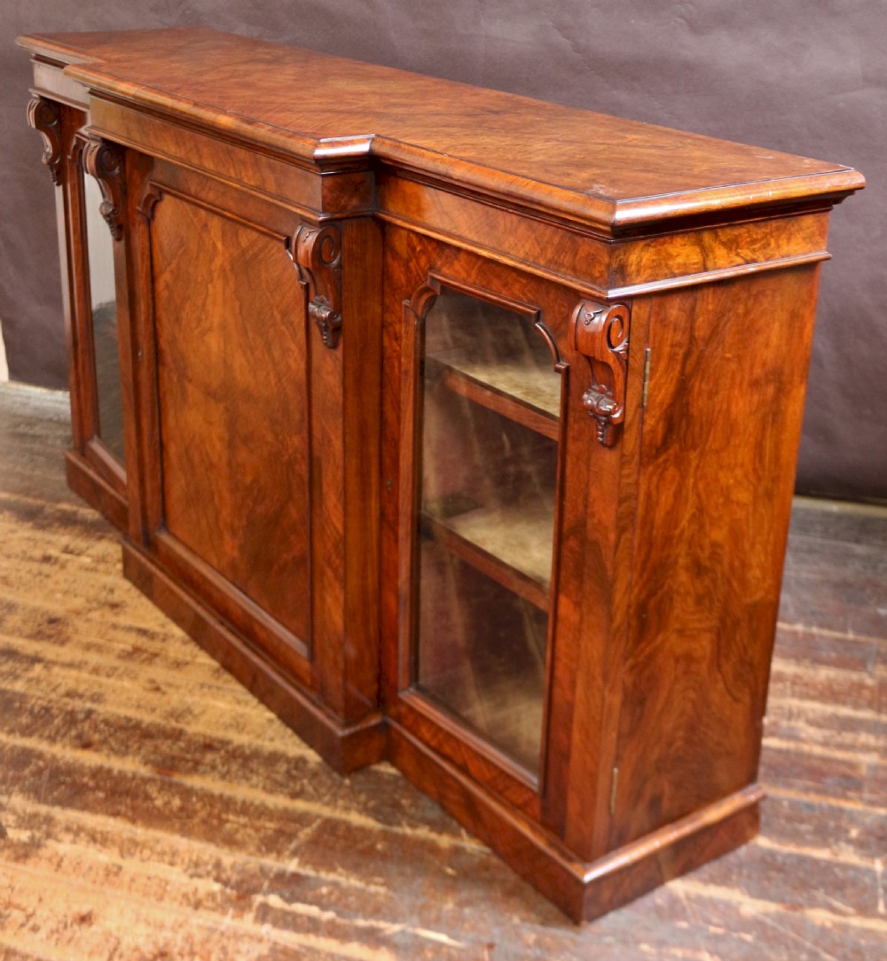 Victorian Figured Walnut 3 Door Breakfront Side Cabinet View IV