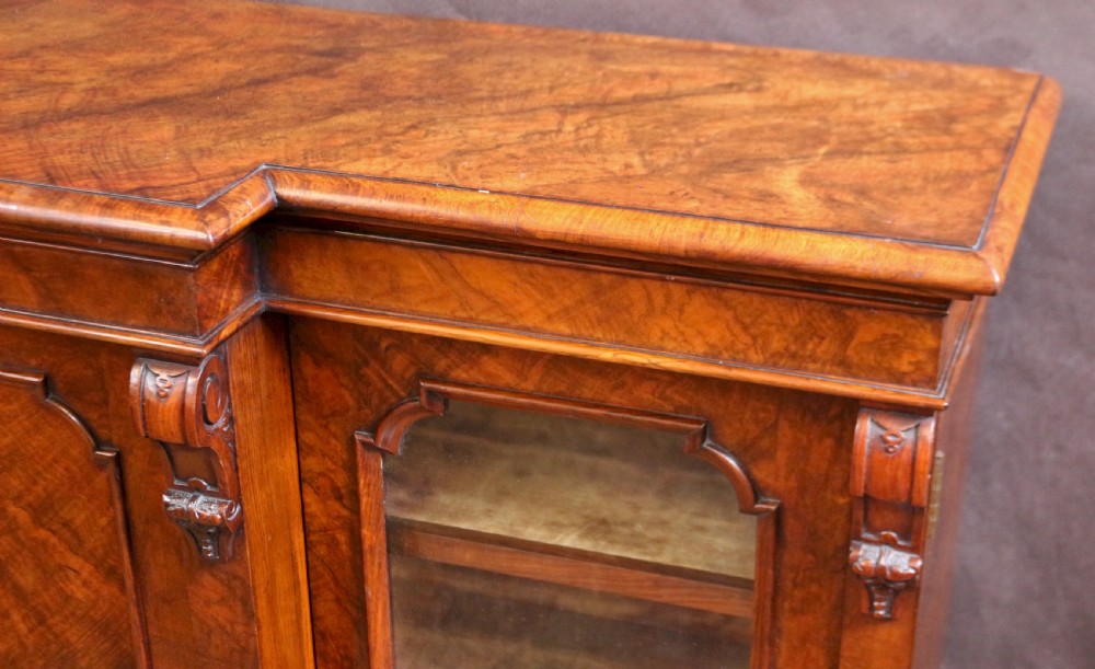 Victorian Figured Walnut 3 Door Breakfront Side Cabinet View VI