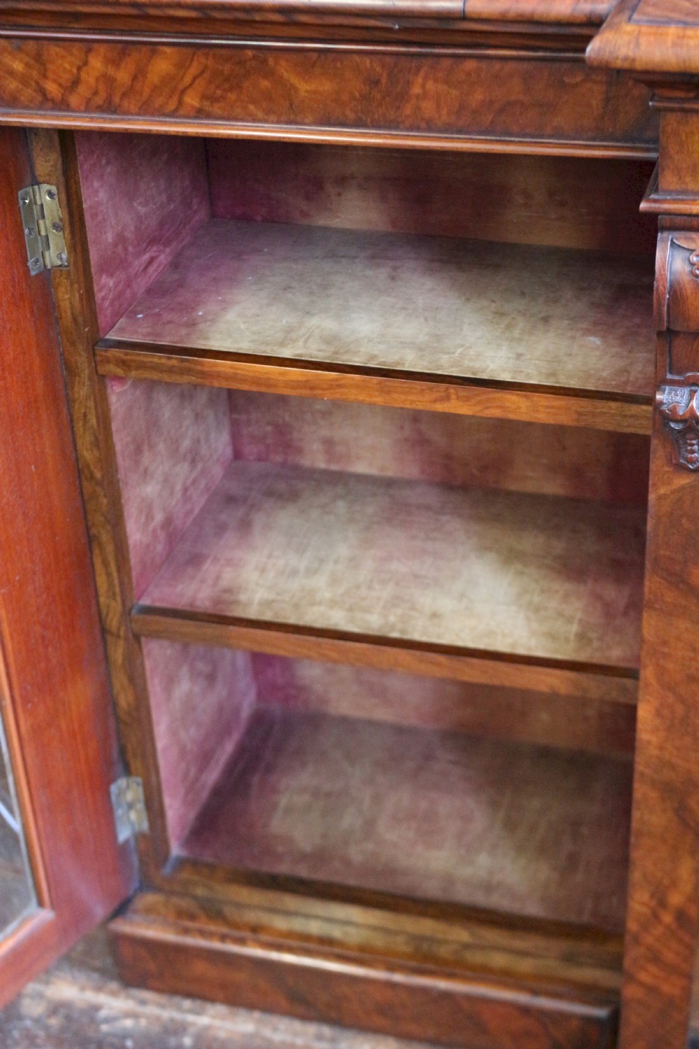 Victorian Figured Walnut 3 Door Breakfront Side Cabinet View VII