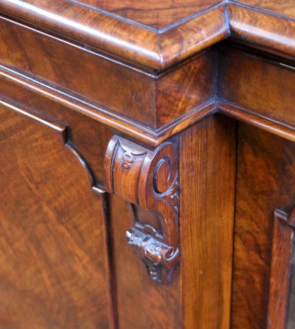 Victorian Figured Walnut 3 Door Breakfront Side Cabinet View X