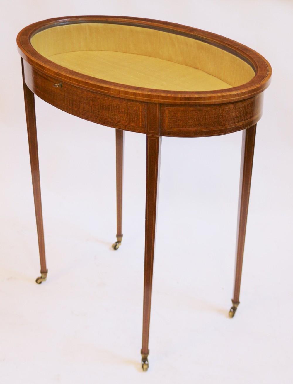 Edwardian Inlaid Feather Mahogany Oval Bijouterie Table View V