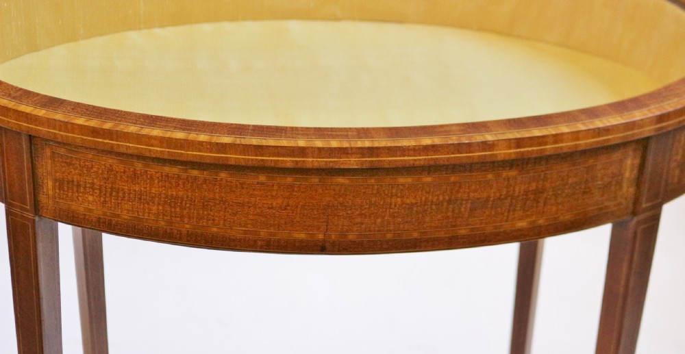 Edwardian Inlaid Feather Mahogany Oval Bijouterie Table View VIII