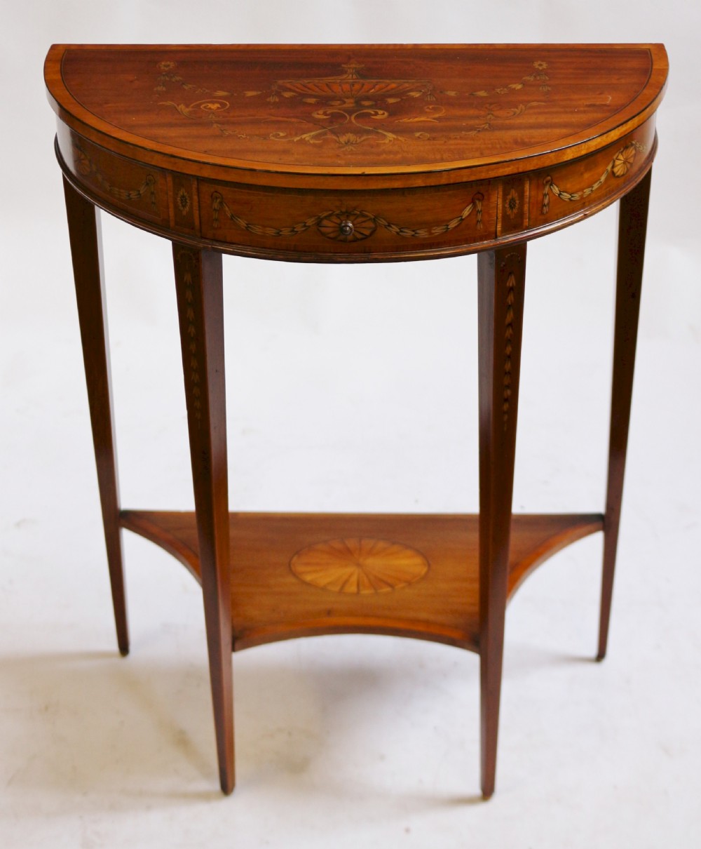 Fine Edwardian Inlaid Mahogany Demi Lune Side Console Table 