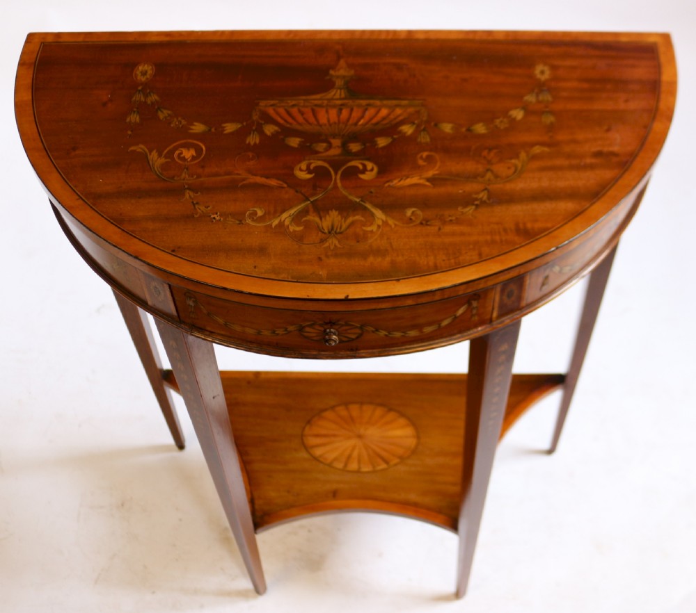 Fine Edwardian Inlaid Mahogany Demi Lune Side Console Table  View IV