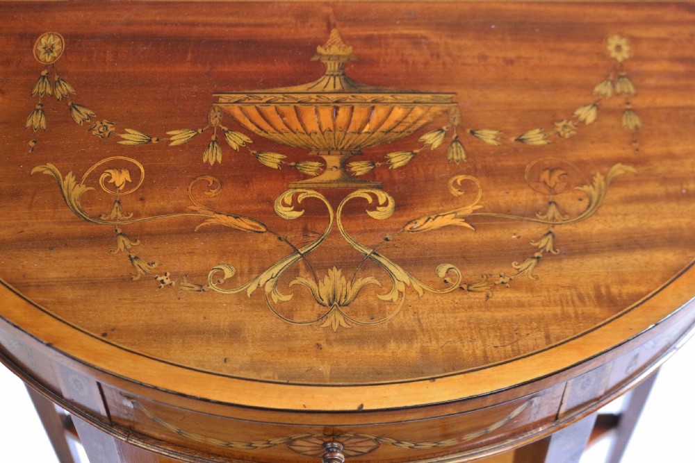 Fine Edwardian Inlaid Mahogany Demi Lune Side Console Table  View V