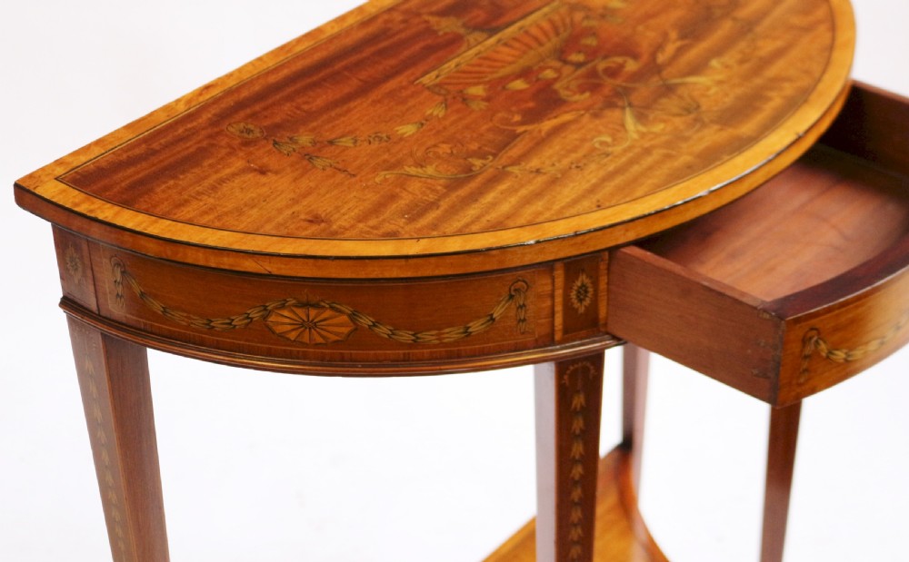 Fine Edwardian Inlaid Mahogany Demi Lune Side Console Table  View VI