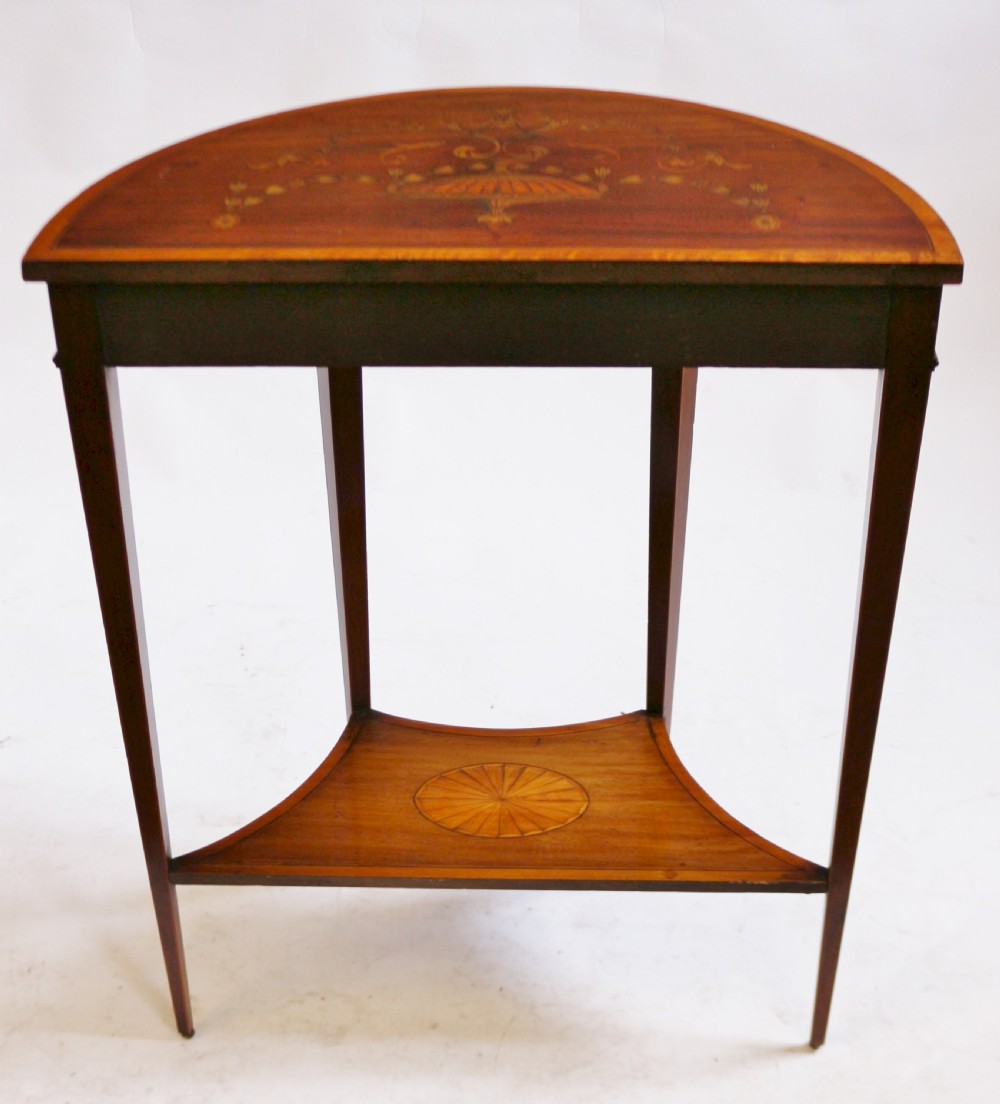 Fine Edwardian Inlaid Mahogany Demi Lune Side Console Table  View VII