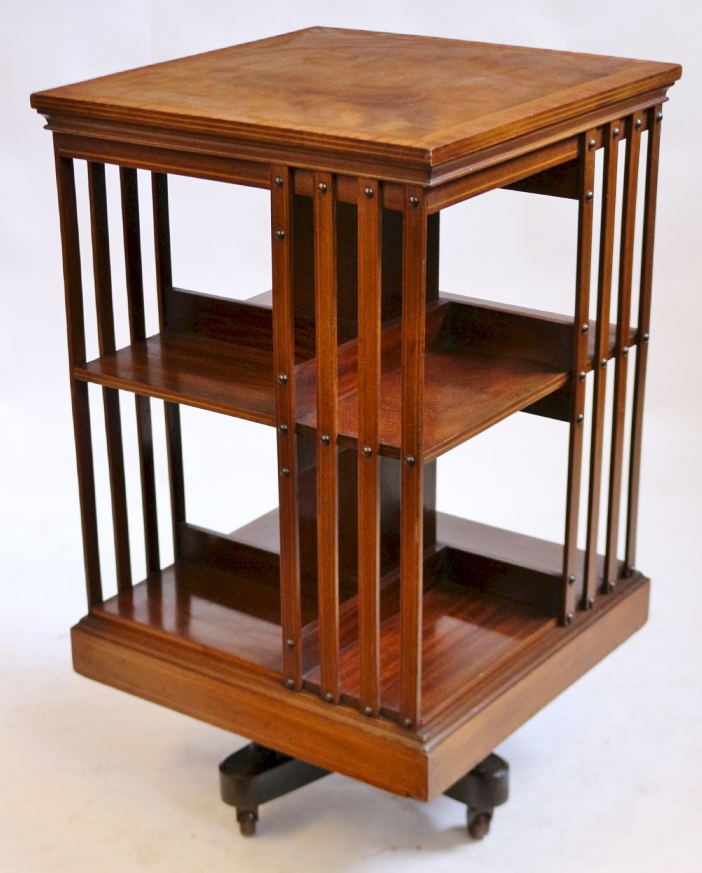 Fine Quality Mahogany Inlaid Revolving Bookcase by Maples View III