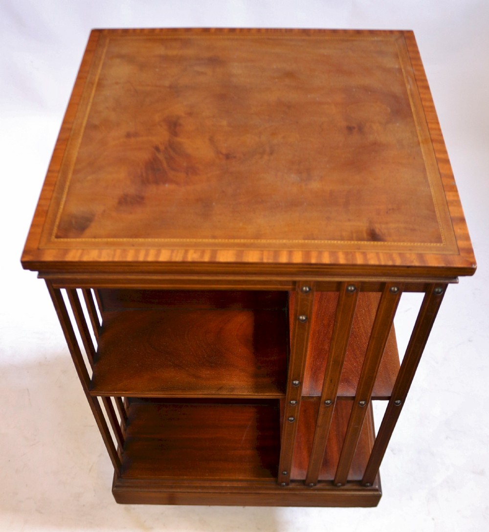 Fine Quality Mahogany Inlaid Revolving Bookcase by Maples View IV