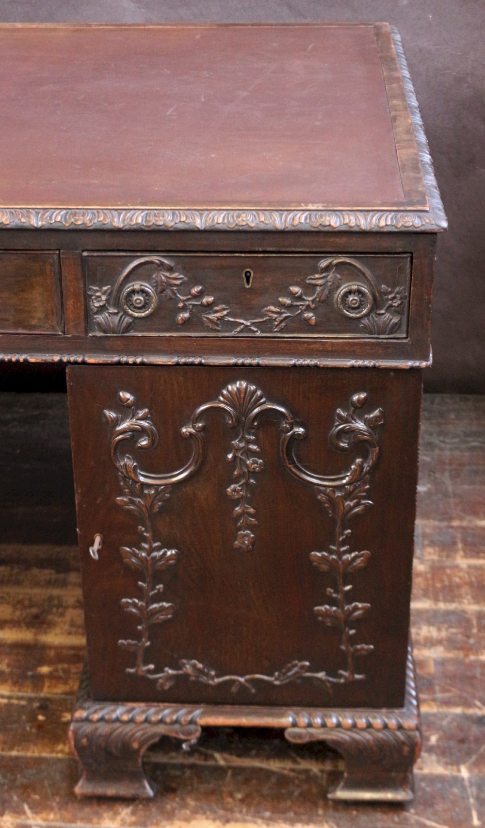 Late 19C Mahogany Carved Partners Kneehole Desk View II