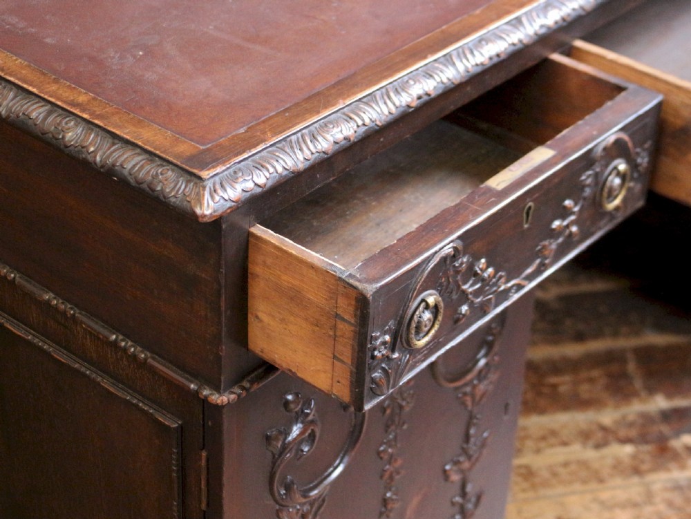 Late 19C Mahogany Carved Partners Kneehole Desk View V