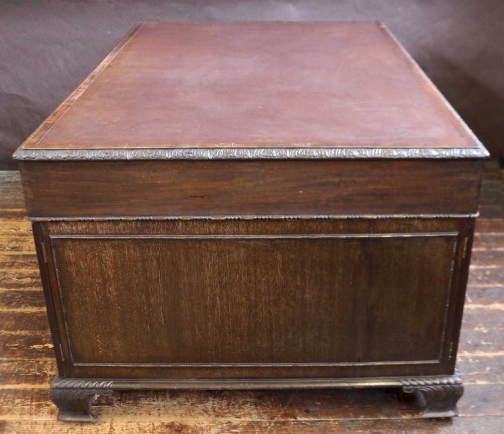Late 19C Mahogany Carved Partners Kneehole Desk View VI
