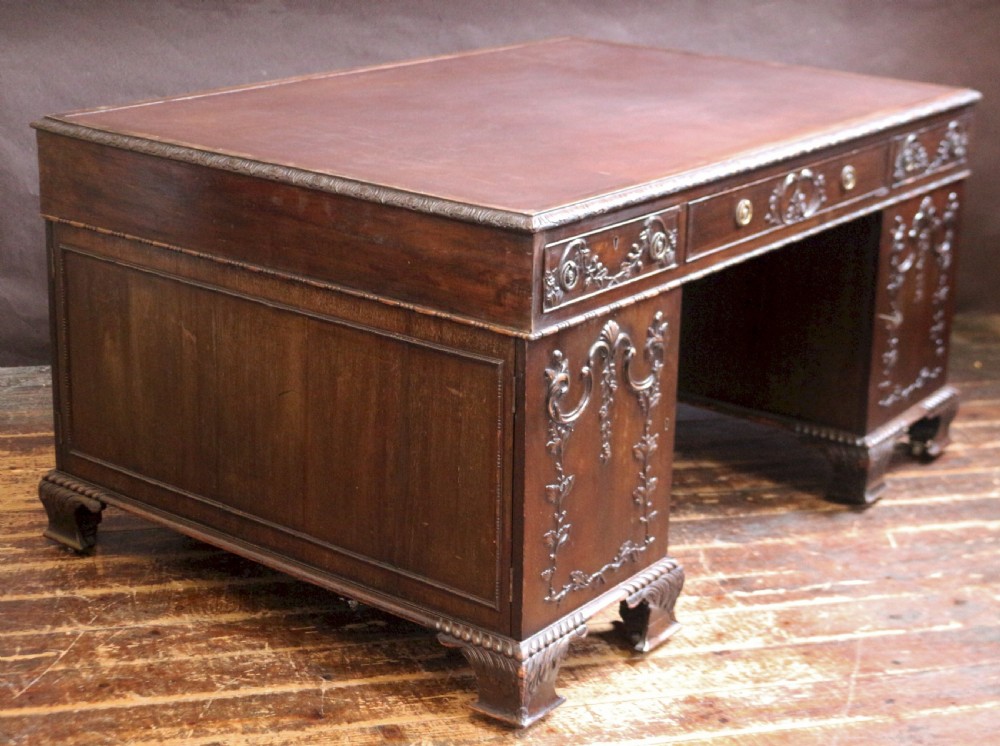 Late 19C Mahogany Carved Partners Kneehole Desk View IX
