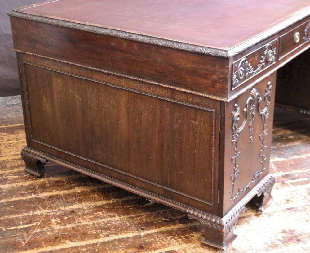 Late 19C Mahogany Carved Partners Kneehole Desk View X