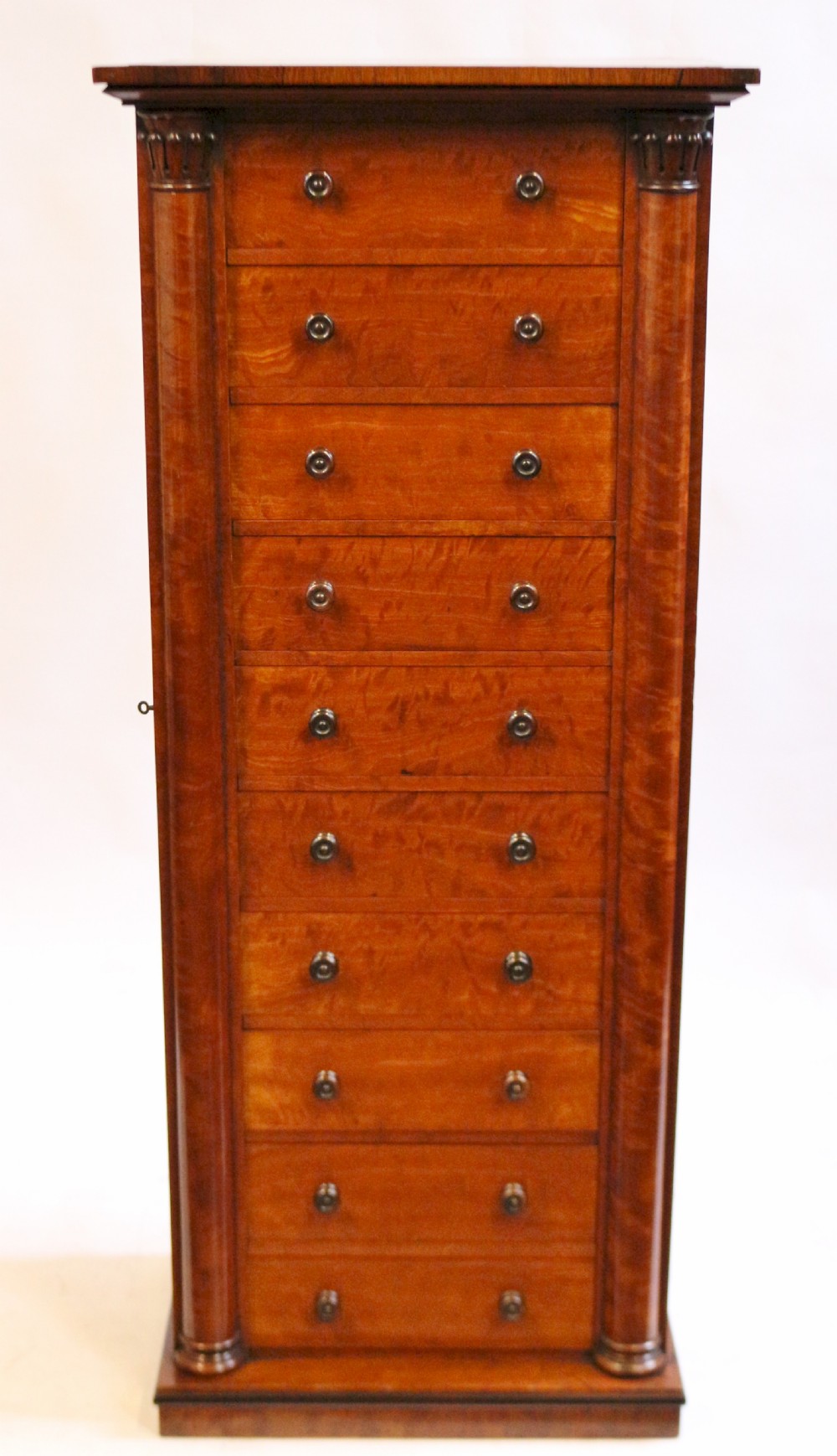 Fine Quality William 1V Satinwood 9 Drawer Wellington Chest
