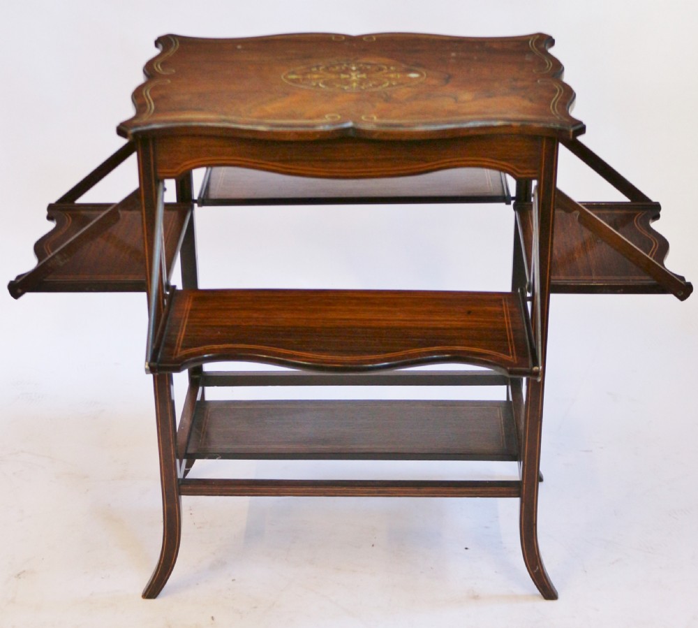 Edwardian Rosewood Inlaid 4 Flap Tea Table View III