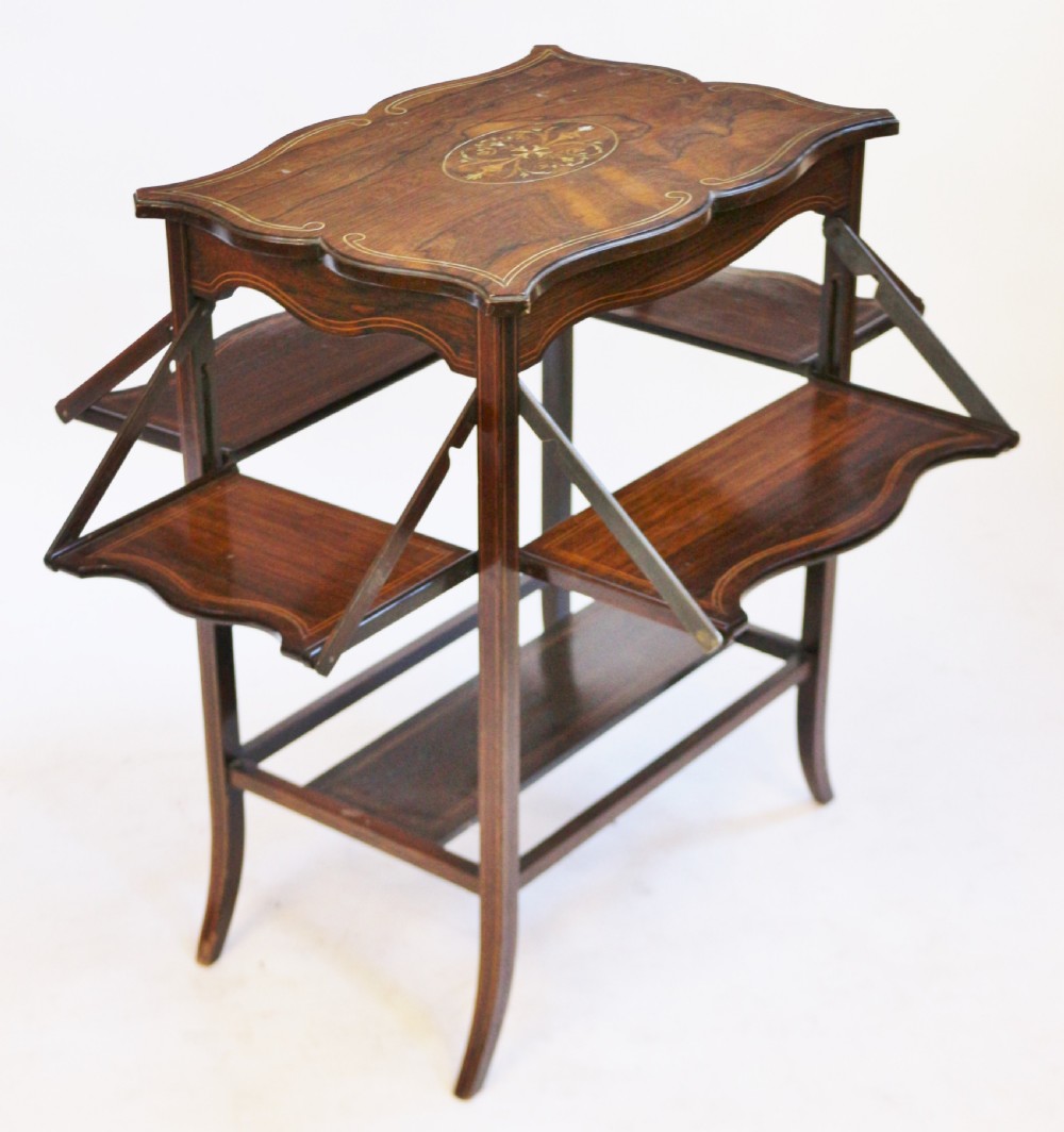 Edwardian Rosewood Inlaid 4 Flap Tea Table View IV