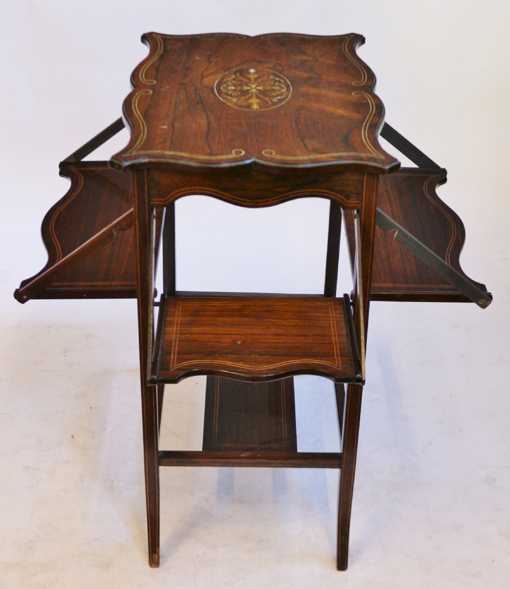 Edwardian Rosewood Inlaid 4 Flap Tea Table View V