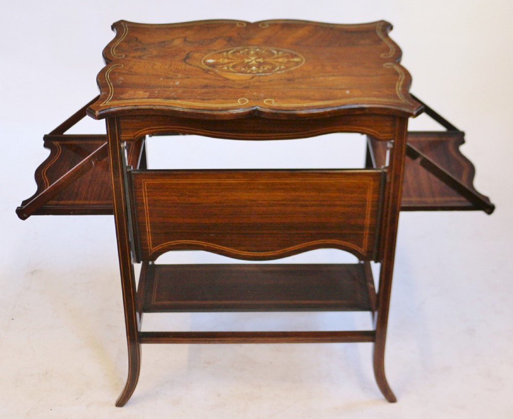 Edwardian Rosewood Inlaid 4 Flap Tea Table View VI