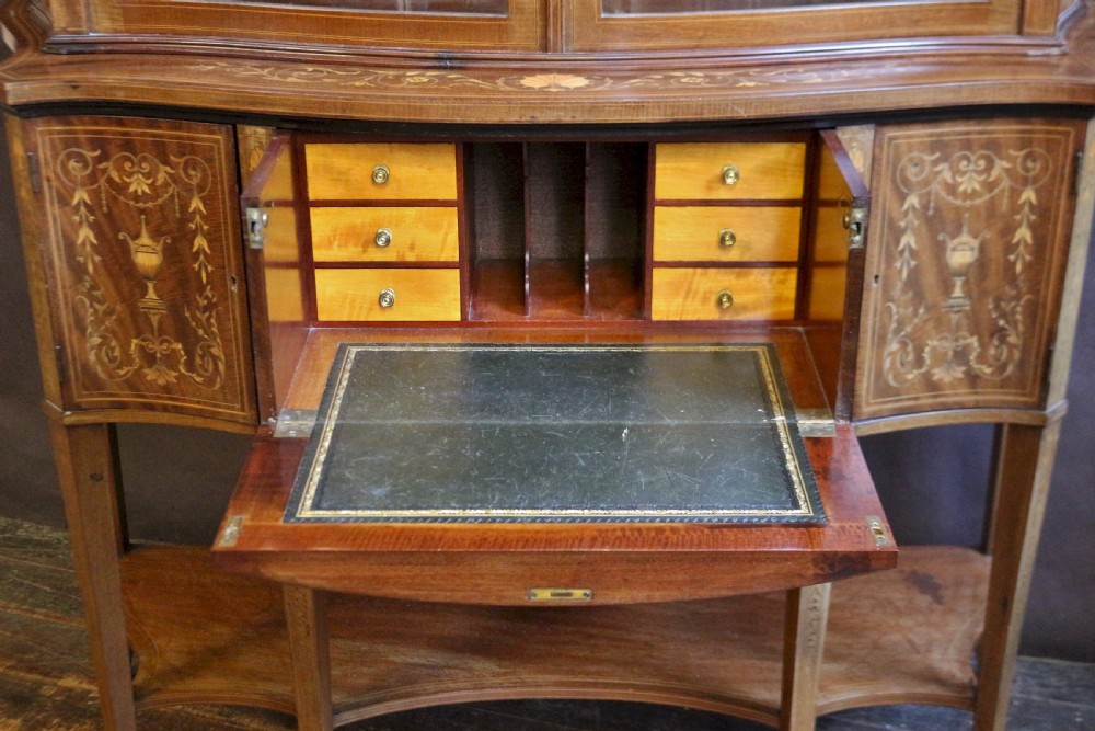 Large 19C Mahogany Inlaid Serpentine Secretaire Cabinet View III