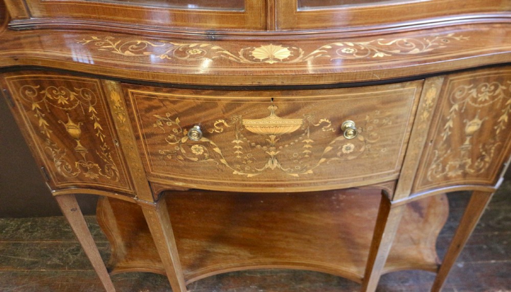 Large 19C Mahogany Inlaid Serpentine Secretaire Cabinet View VII
