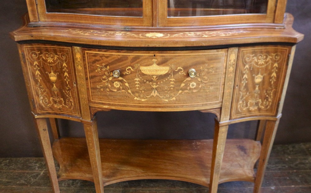 Large 19C Mahogany Inlaid Serpentine Secretaire Cabinet View X