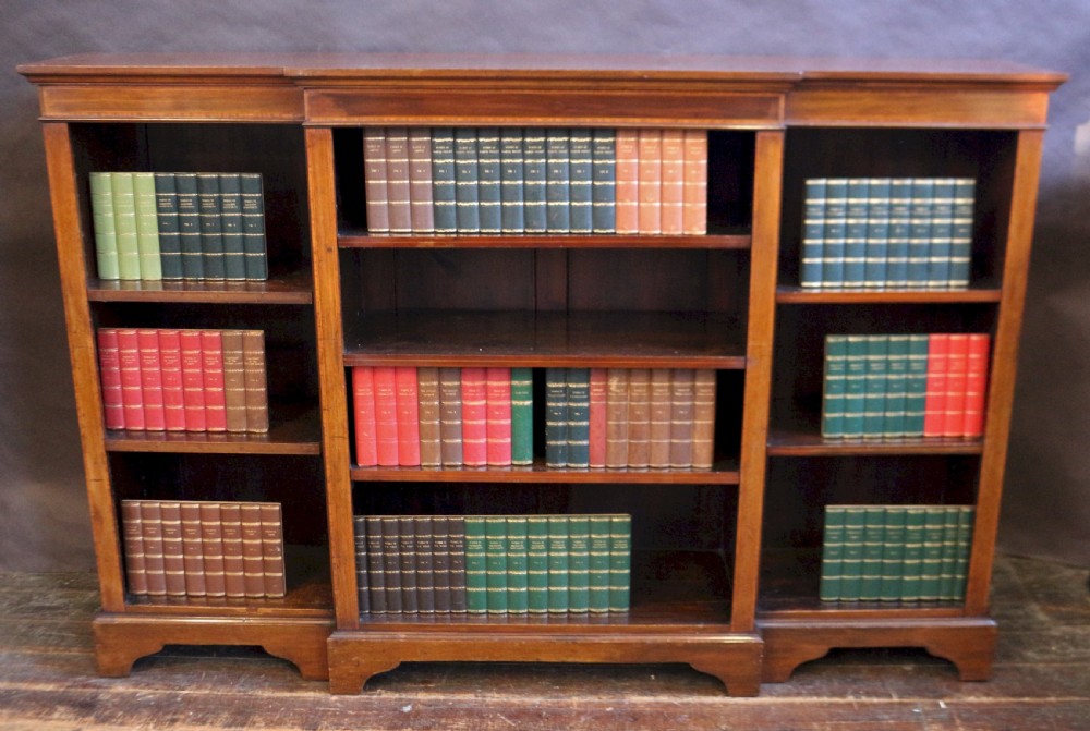 Edwardian Mahogany Satinwood Banded Breakfront Open Bookcase