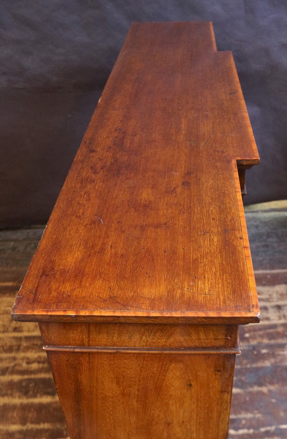 Edwardian Mahogany Satinwood Banded Breakfront Open Bookcase View IV