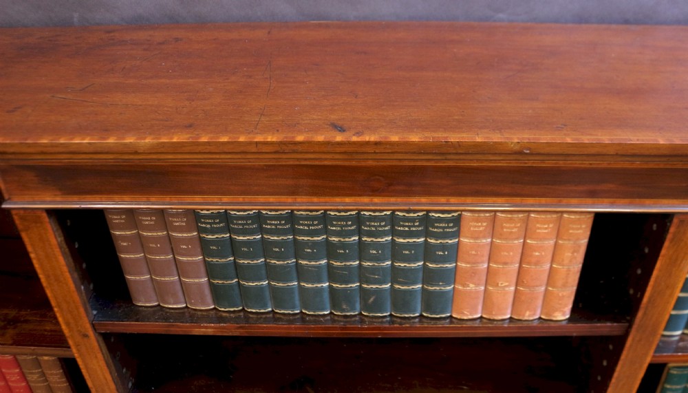 Edwardian Mahogany Satinwood Banded Breakfront Open Bookcase View VI