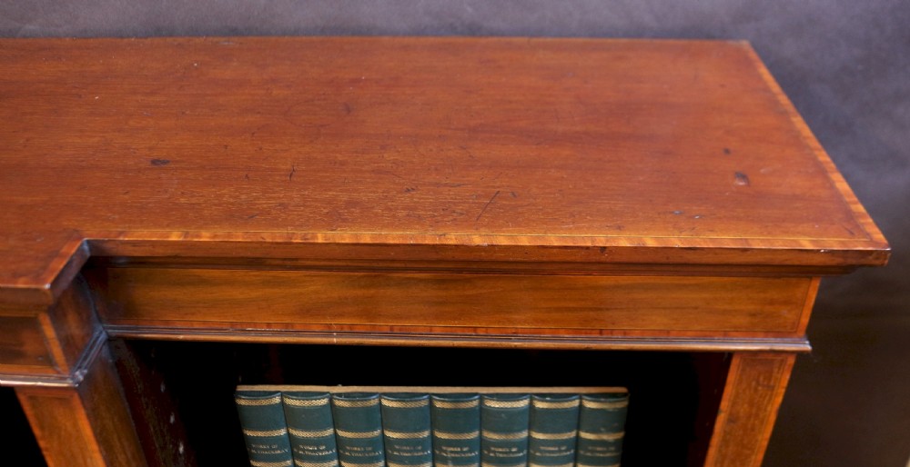 Edwardian Mahogany Satinwood Banded Breakfront Open Bookcase View VII