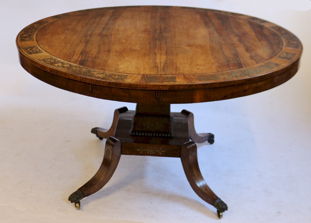 A Fine Regency Rosewood Brass Inlaid Circular Centre Table View III