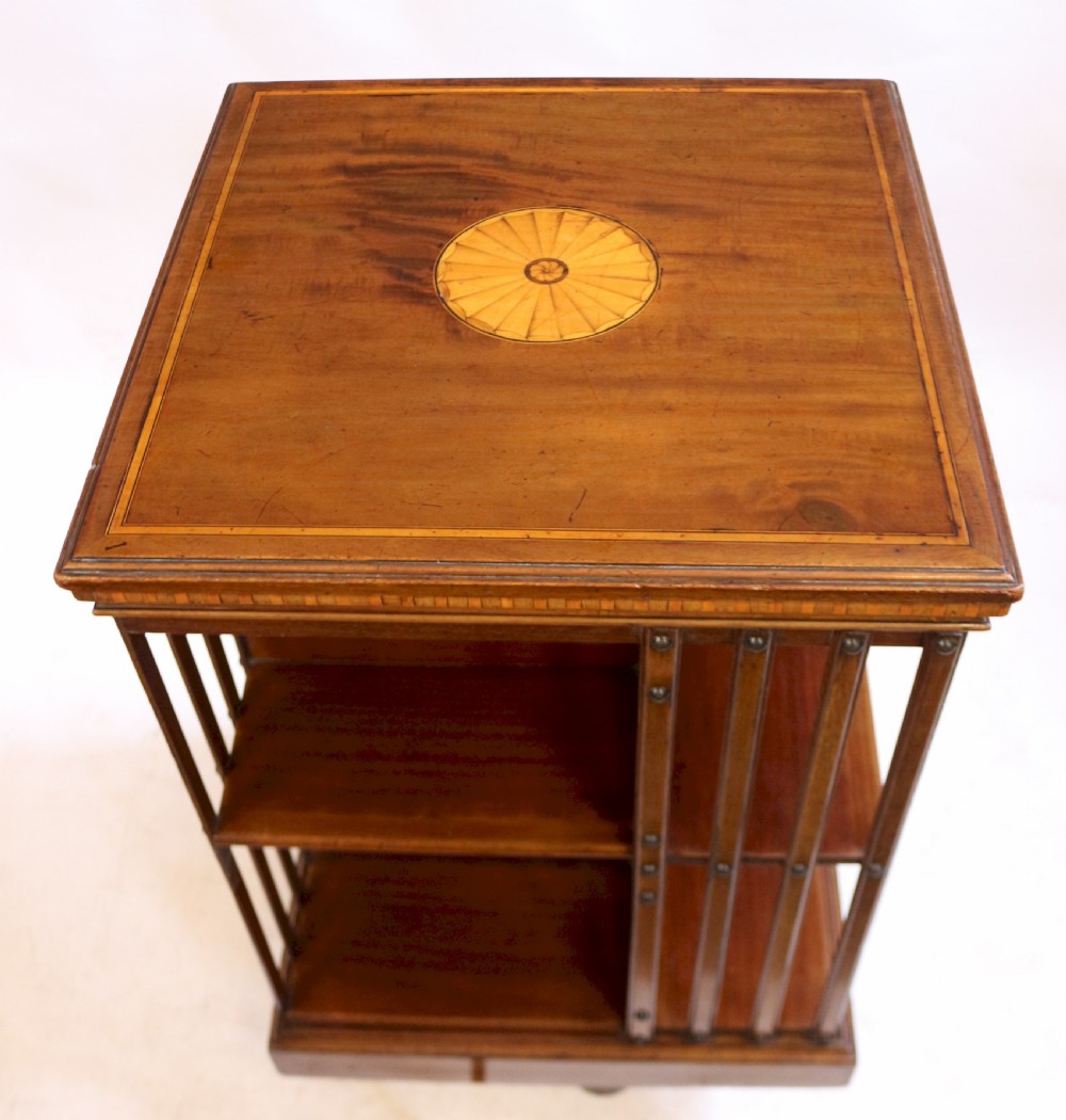 Edwardian Inlaid Mahogany Revolving Bookcase by Maples View III