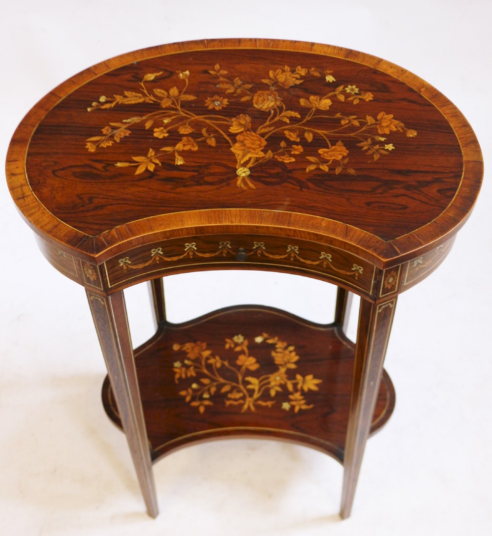 Fine Quality Late 19C Kidney Shaped Rosewood Inlaid 1 Drawer Table View II