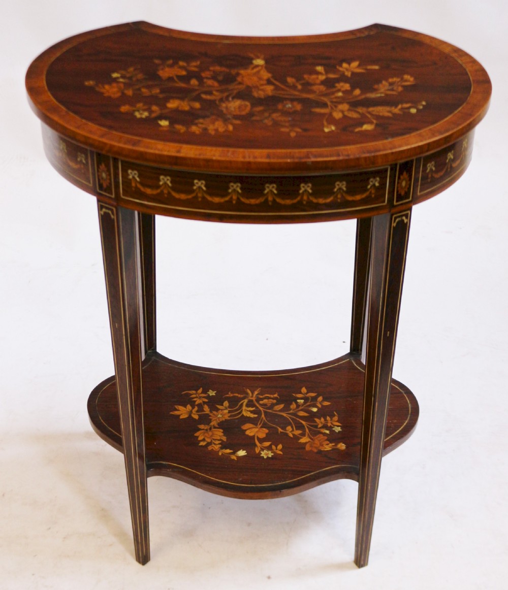 Fine Quality Late 19C Kidney Shaped Rosewood Inlaid 1 Drawer Table View III