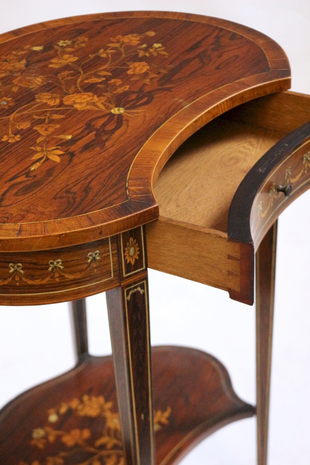 Fine Quality Late 19C Kidney Shaped Rosewood Inlaid 1 Drawer Table View V
